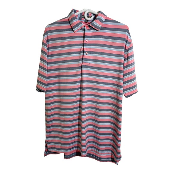 Peter Millar mens summer comfort polo half button shirt striped Golf Medium - Picture 2 of 8